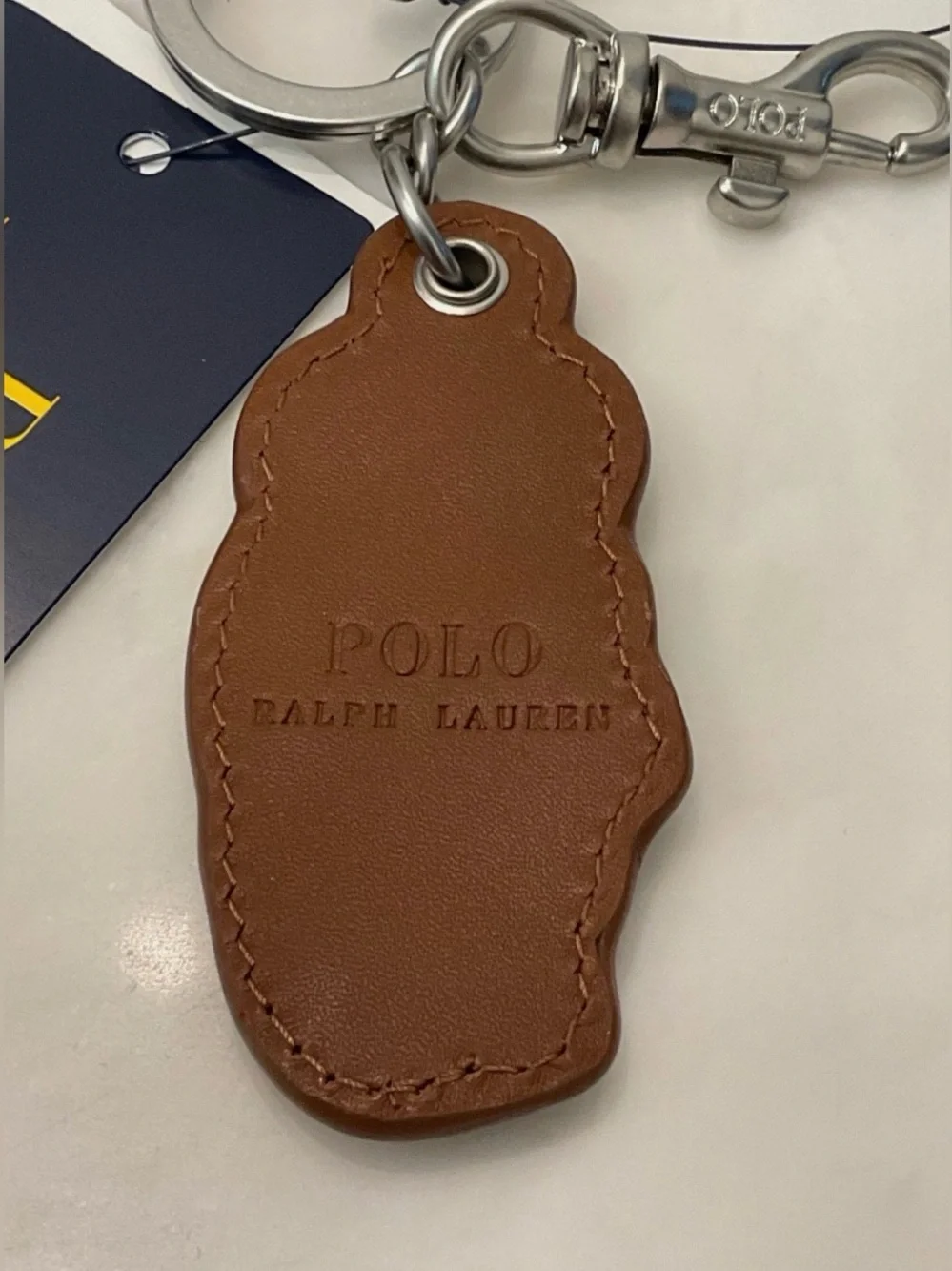 NEW Polo Ralph Lauren BEACH SHOP BEAR - LEATHER Key Ring Keychain - TAN